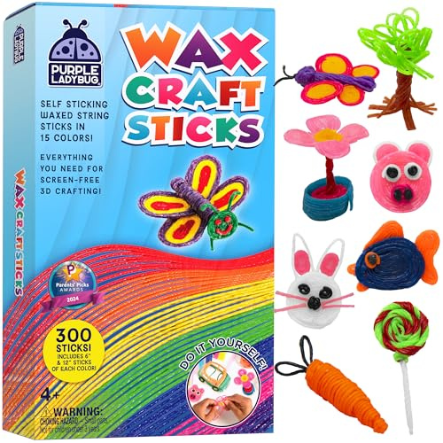 Easter Basket Stuffers for Kids - Bendable Wax Craft Sticks - Easter Crafts for Kids, Camping Essentials, Road Trip Activities, Travel Toys for Toddlers in Car & Airplane - 15 Colors, 300 Pcs