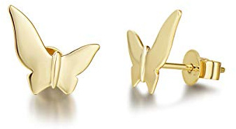 Solide 14 Karat 585 Gelb Gold Ohrstecker Ohrringe Schmetterling Basic Minimalist Echt Schmuck für Damen Mädchen - Größe: 12 * 10 mm