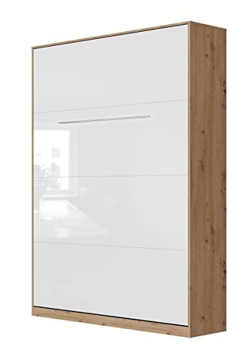 SMARTBett Schrankbett Standard 90x200 120x200 140x200 160x200 Bettschrank Wandbett Wildeiche/Weiss Hochglanz 140 Vertikal