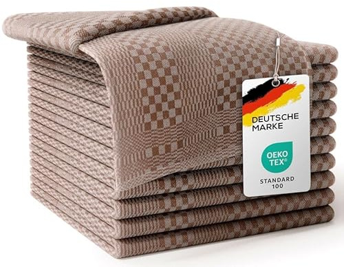 LEFUNDA® 10er Set Geschirrtücher - 100% Baumwolle Küchentücher, 220 GSM, Weiche, Super Saugfähige Geschirrhandtücher, Vollzwirn, 50x70cm (Braun, 10)