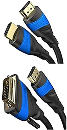 KabelDirekt Bundle, 1 m, Cable HDMI 4K (4K@120Hz y 4K@60Hz, High Speed con Ethernet, HDMI 2.0) y cable adaptador HDMI-DVI de 2 m (bidireccional, DVI-D 24+1/cable HDMI High Speed, Full HD)