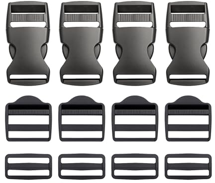 Spänne, stångspänne och stegspänne set, 12-pack, för 25 mm breda bandremmar, 4 x 25 mm spänne vardera, i svart, bältesspänne med dubbelsidigt klickfäste, spänne för bandremmar