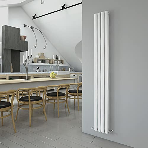 White Vertical Radiator 1800x236mm Oval Double Panel Column Designer Radiator Central Heating
