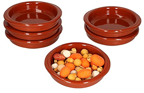 MamboCat Cazuela mit Griff 6er Set Schalen Bernd aus Ton glasiert Ø 10,5cm Größe XS 70ml Gefäß hitzebeständig I Auflaufform rund Keramik antik & mediterran I Unikat Handarbeit I Vintage I Mittelalter