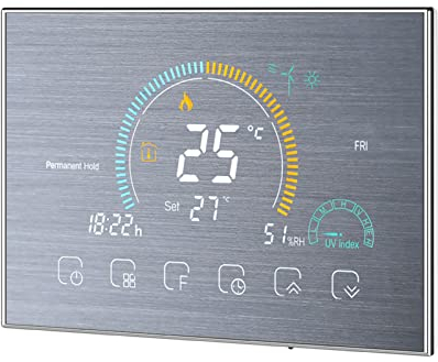 Kavolet Thermostat Intelligent Wi-FI, pour chaudière Eau/gaz, avec Indice UV/Affichage humidité/Fonction de Verrouillage, contrôle APP Vocal, Compatible avec Echo Google Home