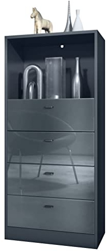 Vladon Kommode Pino V3, Made in Germany, Anrichte mit 4 Schubladen & 1 offenem Fach, Anthrazit matt/Grau Hochglanz ohne LED (56 x 125 x 36 cm)