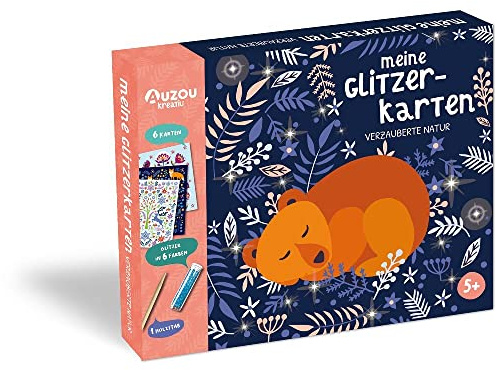 AUZOU, MEINE GLITZERKARTEN VERZAUBERTE NATUR, Bastelset Glitzer für kreative Kinder, Spaß beim Basteln mit 3D-Elementen und Glitzer, Ab 1 Person ab 5 Jahren