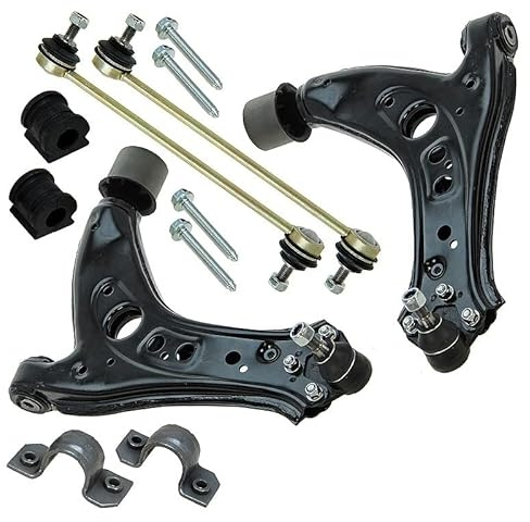ATEC Germany 2x Brazo de control del eje delantero inferior izquierda y derecha con buje y rótula, 2x barra de acoplamiento delantero,1x Kit de reparación del cojinete estabilizador interior completo