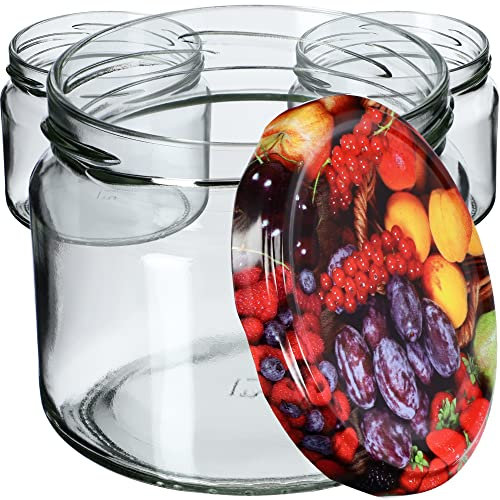 KADAX Lot de 50 bocaux à confiture avec couvercle à visser - 330 ml - Bocaux de conservation pour confitures, confitures, miel - Avec couvercle à visser (fruits)