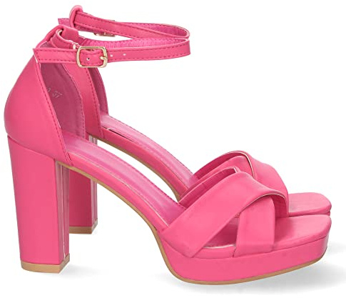 shoes&blues.es Sandalia de Tacon Alto para Mujer, Comodo, Palas Cruzadas, y Cierre Ankle Strap con Hebilla, Primavera Verano 2023