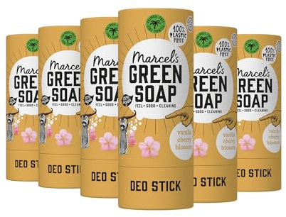 Marcel's Green Soap - Deodorant Stick - Vanille & Kirschblüte - Antitranspirant - 100% Umweltfreundlich - 100% Vegan - 97% Biologisch abbaubar - 6er-Pack - 40 gr