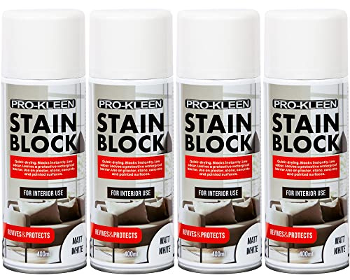Pro-Kleen Stain Block Spray Paint Primer - Covers Mould, Grease, Nicotine & Rust Stains - For Walls & Ceilings - Leaves a Waterproof Barrier (2 x 400ml)