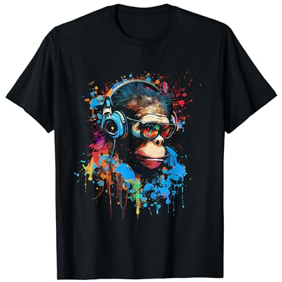 Monkey DJ mit Kopfhörer und Sonnenbrille Gorilla Musikfan T-Shirt