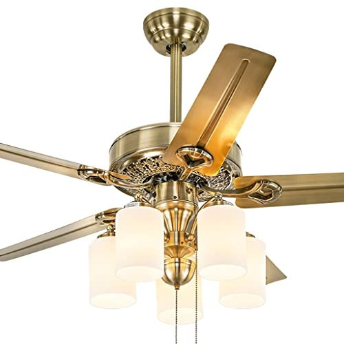 ZYMEN Iron Leaf Ceiling Fan Light Restaurant Fan Light Living Room European Retro Electric Fan Light with Fan Chandelier (Color : Wall Control, Size : 52 inches) Commemoration Day