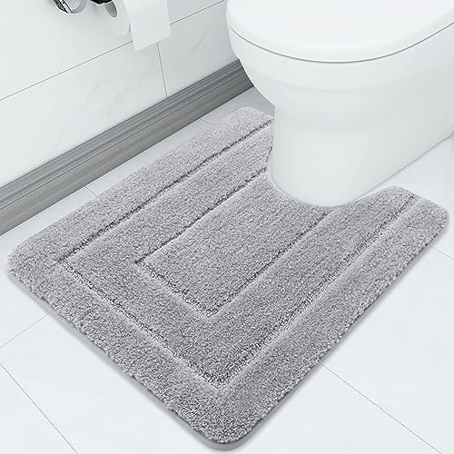 Homaxy - Tapis de salle de bain en microfibre - Couvre WC antidérapant - Doux - Avec découpe - Absorbant - Pour WC debout - Lavable - Gris - 50 x 60 cm