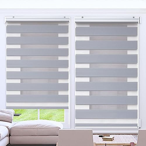 Lamellenvorhang Vertikaljalousie 75 x 160 cm Doppelter Stoff, durchscheinend Faltrollo Plisseerollo Jalousie für Türen Montage-Teile inklusive für Tür und Fenster, Hellgrau