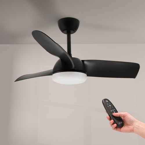 M mimotec - Ventilador de Techo con luz Led Black Face 59W, mando a distancia, motor DC 35W+Luz Led 24W, 6 velocidades, Silencioso,3 Aspas, 108 cm, función verano-invierno, temporizador