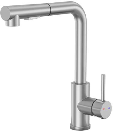 Yuanny Rubinetto da cucina, rubinetto da cucina con doccetta estraibile, girevole a 360°, monocomando, miscelatore da cucina, in acciaio inox, rubinetto da cucina, 2 tipi di getto, spazzolato