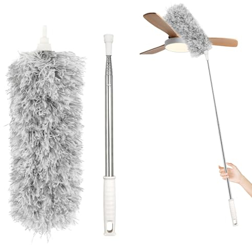 Spolverino Telescopico con Manico Lungo Fino 230 cm - Spazzola in Microfibra per Cerchi - Allungabile e Lavabile