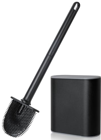 AiQInu Scopino wc, Scopino bagno wc in silicone per la pulizia profonda con manico lungo in plastica, Scopettino bagno a muro con base per le fessure di ventilazione per il bagno