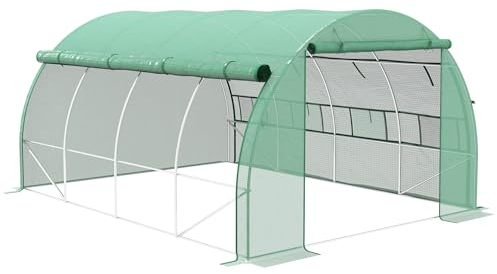 Outsunny serra polytunnel 4 x 3 x 2 m serra walk-in con coperture avvolgibili serra polytunnel protezione UV acciaio tubolare verde