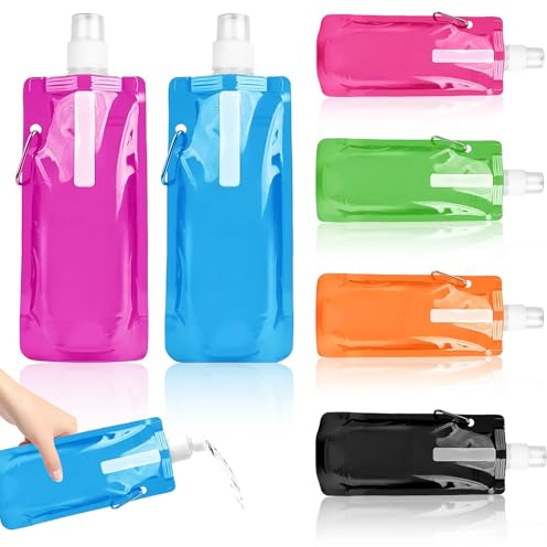 mohito 6 Stück Faltbare Trinkflasche, 500ML Faltbare Wasserflaschen | Wiederverwendbare BPA-freie Wasserflasche mit Karabiner, für Wandern,Abenteuer,Reisen,Unisex Adult