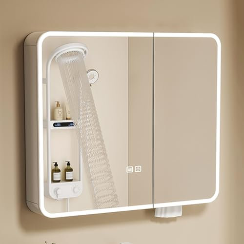 Moderner Aluminium-Wandschrank mit Spiegel, versenkt oder Oberflächenmontage, große Größe (80 x 70 cm)