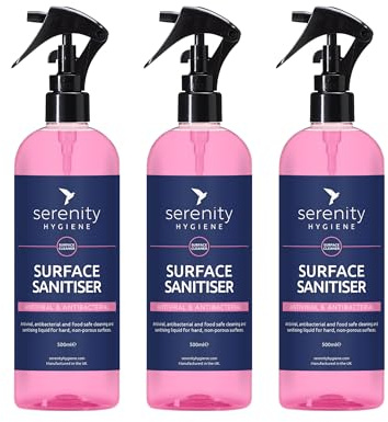 Antibacterial Surface Sanitiser - Multipurpose Disinfection Spray - Food Safe Vegan Friendly Formula - Great for Kitchens, Bathrooms and Other Hard Surfaces - 500ml Pack of 3