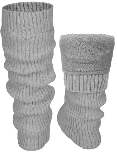 Warme Stulpen Damen Mit Wolle Leg Warmers Beinwärmer Für Beinstulpen Winter Beine Beinlinge Frauen Modisch und Vielseitig Warm Für Winter Frühling und Herbst (1, Grau)