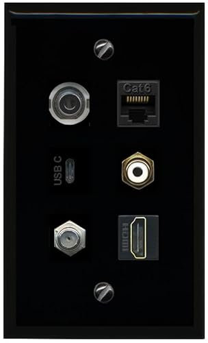 RiteAV Placa de pared plana y sólida CAT6 de 3,5 mm, cable HDMI, RCA, color blanco, USBC (negro)