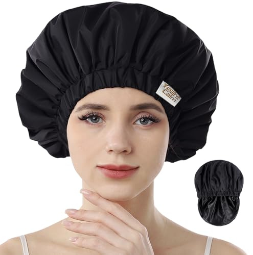Years Calm Cuffia da doccia impermeabile riutilizzabile da donna, cuffie per capelli, per doccia, design elastico a doppio strato, per tutte le acconciature, adatte ai viaggi (nero)