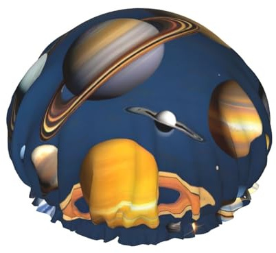 Cuffia da doccia con stampa di pianeti del sistema solare, riutilizzabile, a doppio strato, traspirante, ad asciugatura rapida, perfetta per casa, spa, hotel e viaggi