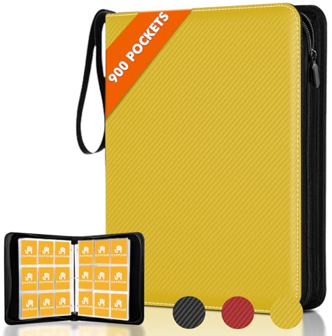 CaptainFive Sammelkarten Album für 900 Karten, 9 Pocket Zip Binder 50 Seiten, Karten Sammelalbum Album, Sammelkarten Ordner, Karten Binder für TCG, MTG, Yugioh-Karten, Geschenk für Kartensammler(Gelb)