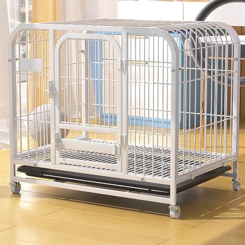 Hundehütte für den Innenbereich, Haustierbox, Haustierkäfige für Hunde, robuste Hundebox, großer Haustierkäfig mit Rädern und herausnehmbarem Tablett für große und mittelgroße Hunde (weiß, 7