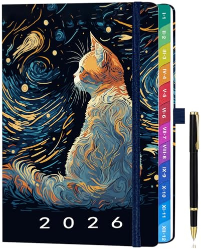 Agenda 2026 Vista Semanal A5 Hardcover (Enero - Diciembre 2026) – Planificador Semanal Y Mensual, Calendarios Mensuales A Color, Página A Color, Con Bolígrafo Y Bolsillo Interior - Gato