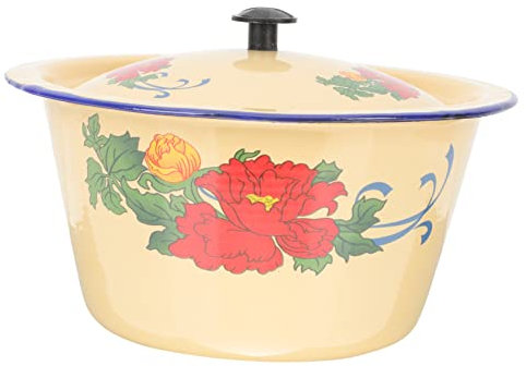Gatuida Vintage Emaille Waschbecken 18cm Handwaschbecken Emailliert Mit Deckel Retro Küchenschüssel Multifunktional Für Haushalt Und Kühlschrank Geeignet