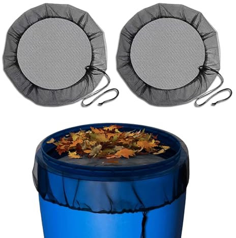 LUMOOM 2 pezzi rete per serbatoio dell'acqua piovana, copertura regolabile con cordoncino di trazione, copertura in rete per serbatoio piovano, protezione dalle zanzare, protezione da foglie e insetti