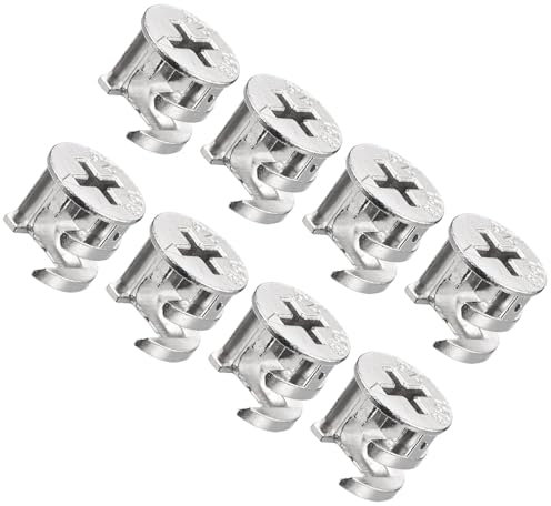 TA-VIGOR 8Pcs Furniture Connecter Cam Lock Nuts Fittings, 15mm x 13.5mm Screw Eccentric Fasteners for Cabinet Drawer Dresser Wardrobe Furniture Panel Connecting, Silver