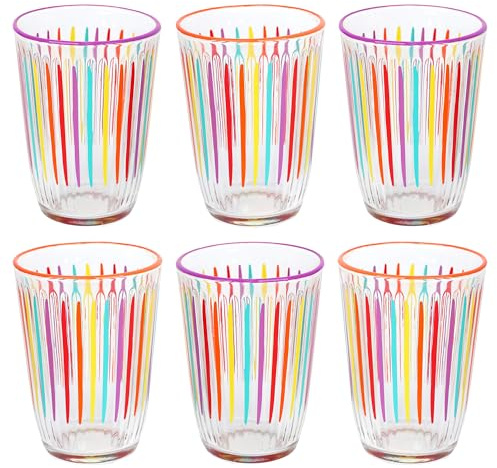 Talking Tables Lot de 6 grands verres à rayures arc-en-ciel pour eau, jus, cocktail, fête d'anniversaire, restaurant, restauration, barbecue