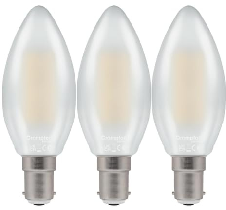 Crompton Lamps Filament Candle LED Light Bulb SBC-B15d | 5.9W = 60W Incandescent | Warm White 2700K | Energy Efficient | Small Bayonet Lightbulb | Pearl Glass | Dimmable | 3-Pack
