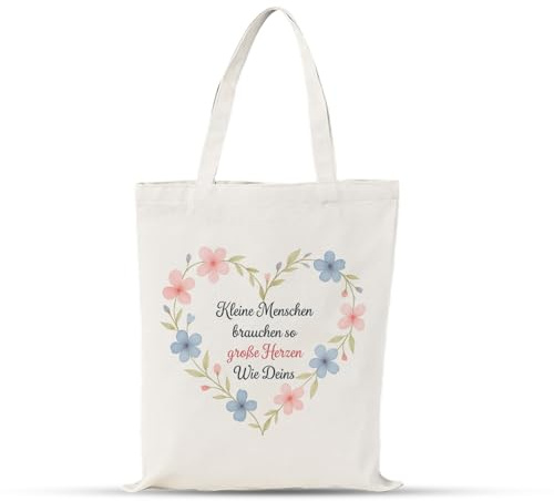 Erzieherin Geschenk Jutebeutel 40 x 35 cm, Erzieherin mit Herz, Abschiedsgeschenk Erzieherin mit Spruch Kleine Menschen Brauchen So Große Herzen Wie Deins, Geschenk Erzieherin Kindergarten Lehrerin