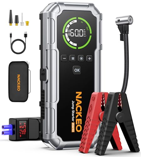 7000A Jump Starter Power Pack with 160PSI Air Compressor,Car Battery Booster Jump Starter for 12V Vehicle(Up to All Petrol/10L Diesel),Car Jump Pack with LED Screen,Charging Function,Flashlight