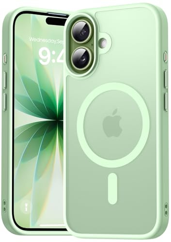 Natiiozie Funda Magnética para iPhone 17 Compatible con Magsafe, Carcasa Translúcida Mate Trasera Fina Antigolpes Case, Verde Claro