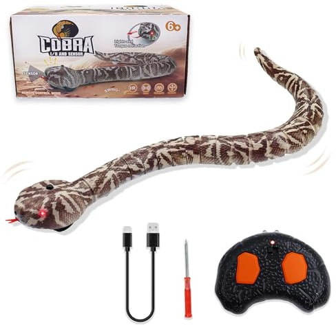 Pixibond Remote Control Snake Toy, Realistic RC Rattlesnake Fast Moving Electric Fake Snake Toy Remote & Auto-Sensing Modes, Electronic Animal Scary Trick Prank Christmas for Kids Boys Cats Dogs