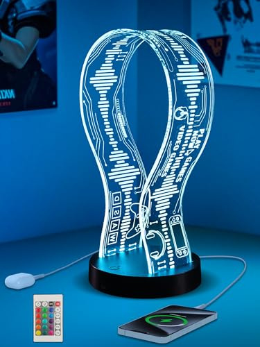 CoolGift Mart Leuchtender Kopfhörerständer mit 16 farbigen Lichtern, Acryl-Headset-Ständer im Gaming-Design mit 1 USB- und 1 Typ-C-Ladeanschluss, Geschenk für Gamer, Männer und Musikliebhaber