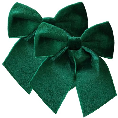 Ngbbby Weihnachtsschleifen, 2 Stück, Weihnachtsbaumspitze, Schleife, 10 Zoll, Samtkranzschleife, grün, Samtschleifen, Weihnachtsbaumschmuck für den Baum