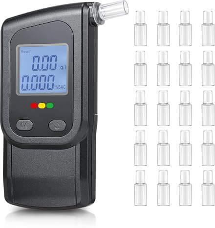 Fizzyo Ethylotest Professionnel, Ethylometre Electronique avec 20 Embouts, Portable Alcotest de Haute Précision avec Mémoire Affichage Numérique Alcootest Électronique pour Usage Personnel Domestique