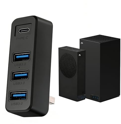 4 Ports USB 3.0 Hub for Xbox Series X/S Consoles, Xbox Series USB Hub High-Speed Expansion Splitter Adapter with 3 USB 3.0 Ports + 1 Type C 3.0 Port for Xbox Series S/X Accessories (Black)