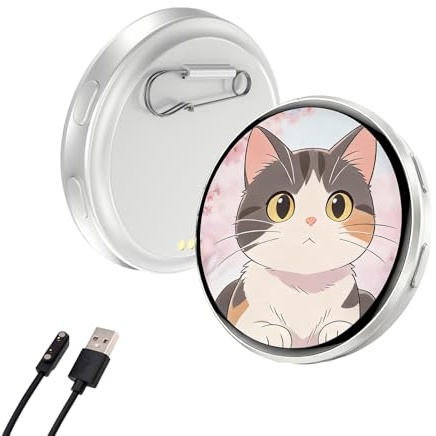 Digital Badge Pin with Pixel Screen - Customizable Digital Pin Smart Button Display Photo GIF via Bluetooth,Gift for Anime Enthusiasts & Sports Fan (silvery)