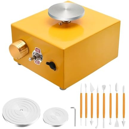 WAFOHSR Mini Tornio Elettrico for Ceramica, Macchina for con Disco in, Giradischi da 2000 Giri/min, Strumento Fai Te for Argilla, for Modellare La for in Controllo Preciso(Yellow)